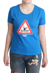 T-shirt Moschino bleu en coton à motif triangle