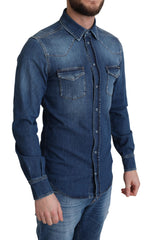 Chemise en jean Dolce &amp; Gabbana bleue en coton stretch à manches longues