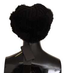 Dolce & Gabbana Black Cashmere Fur Women Beanie Women Hat