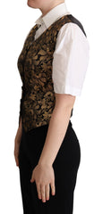 Dolce & Gabbana Black Gold Jacquard Silk Waistcoat Vest
