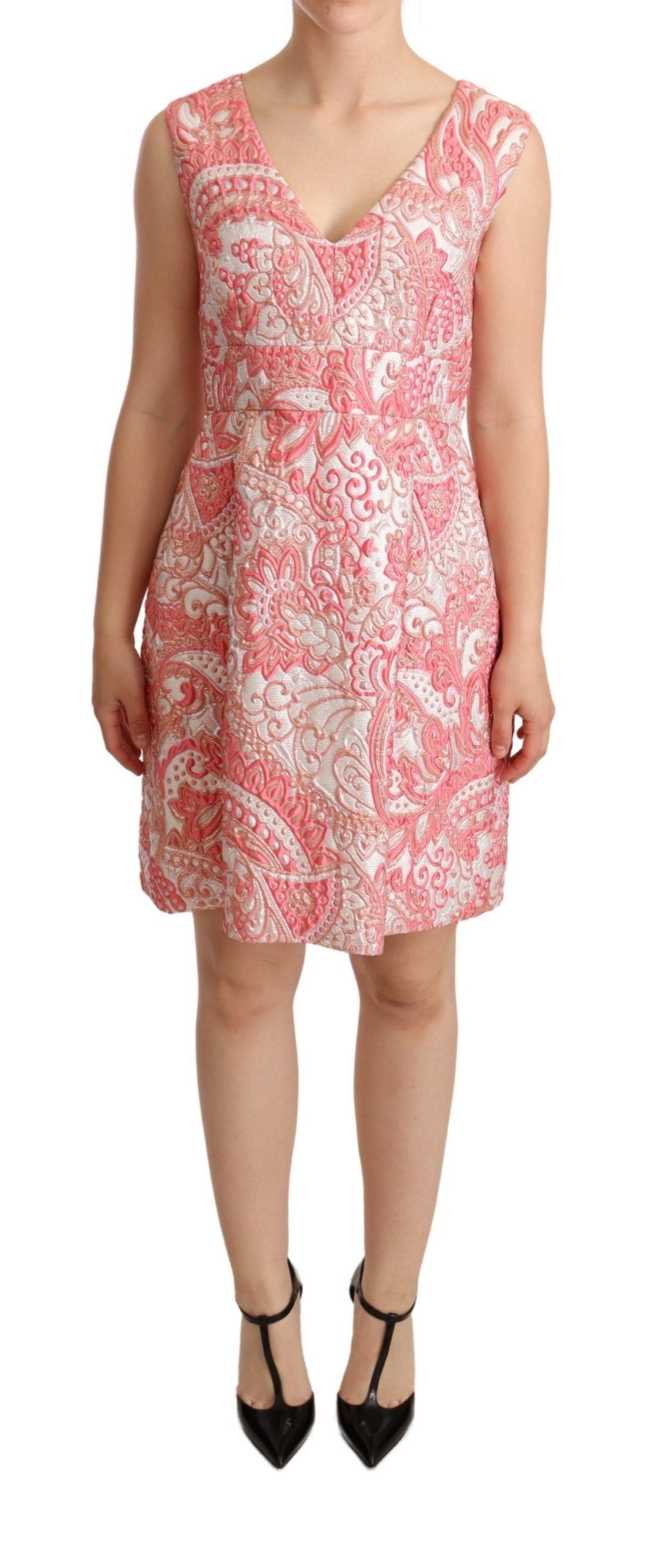 Robe fourreau plissée Dolce &amp; Gabbana rose à fleurs jacquard