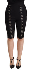 Dolce & Gabbana Black Wool Stretch Slim Fit High Waist Shorts