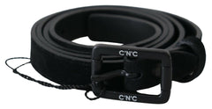 Costume National Black Leather Velvet Square Buckle Waist