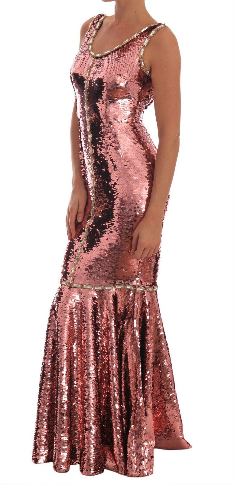 Robe fourreau rose à sequins et cristaux Dolce &amp; Gabbana