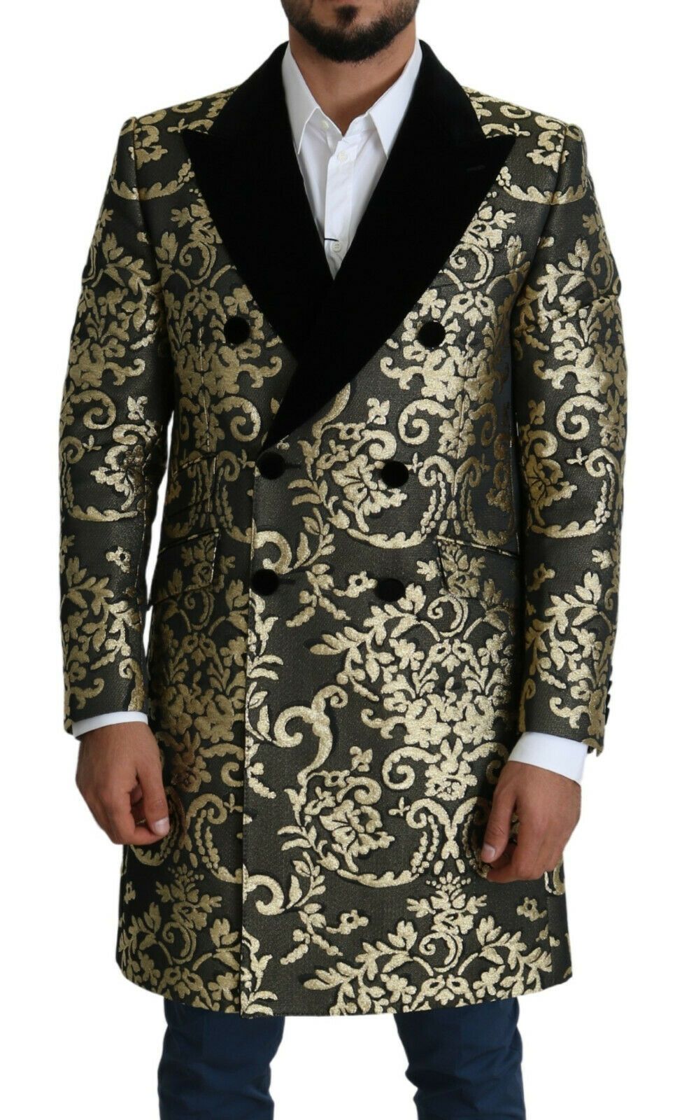 Manteau long Dolce &amp; Gabbana SICILIA en jacquard noir et or