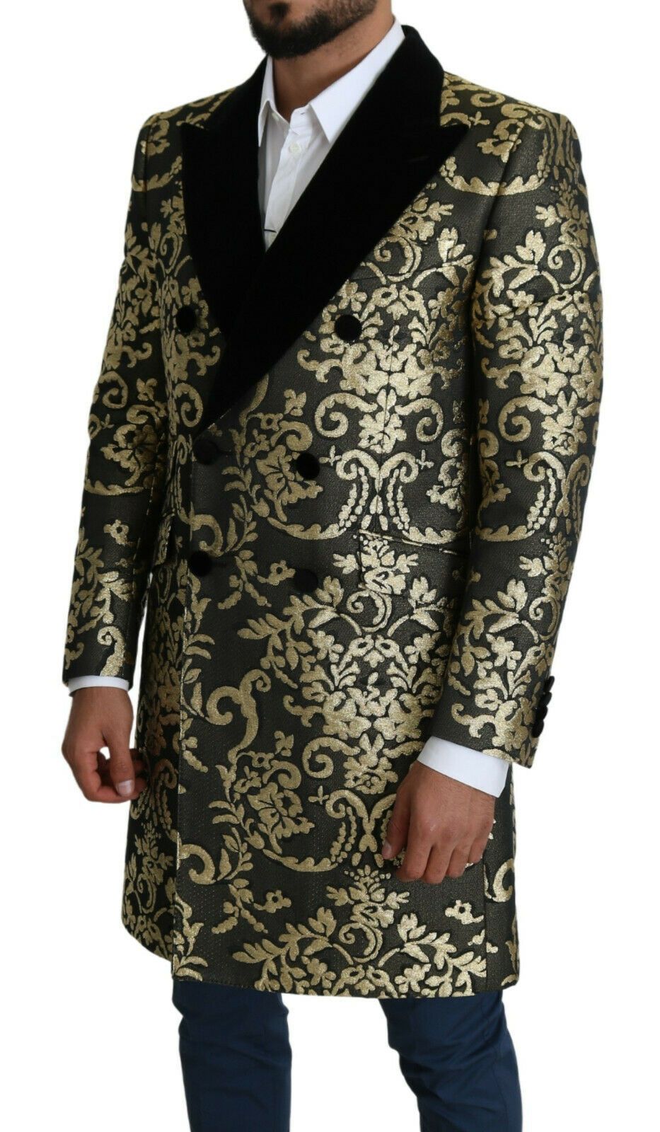 Manteau long Dolce &amp; Gabbana SICILIA en jacquard noir et or