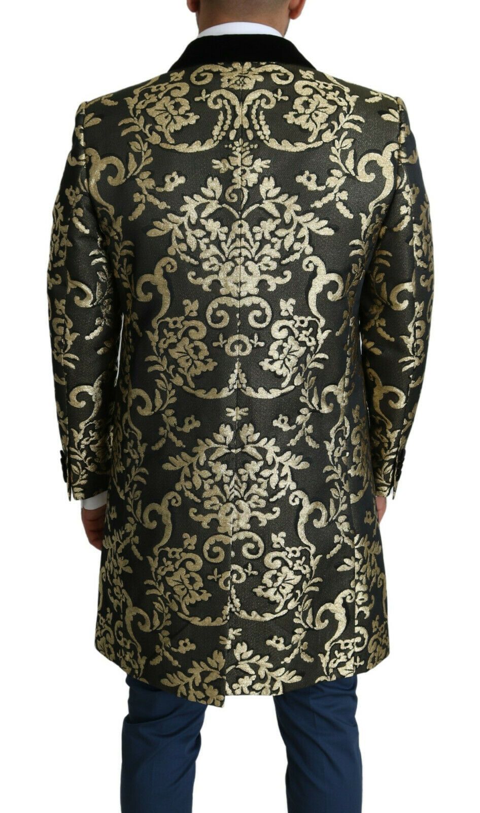 Manteau long Dolce &amp; Gabbana SICILIA en jacquard noir et or