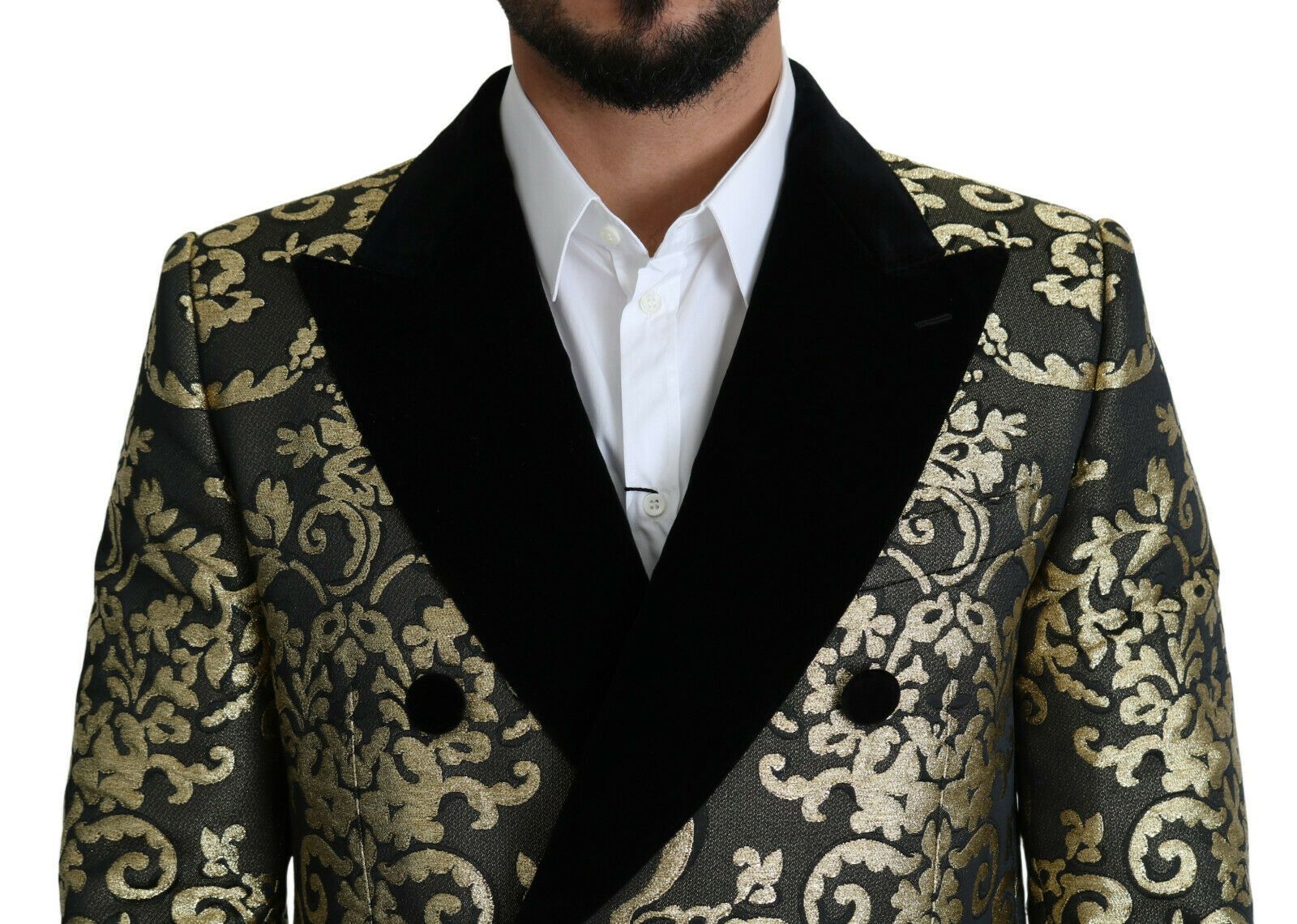 Manteau long Dolce &amp; Gabbana SICILIA en jacquard noir et or