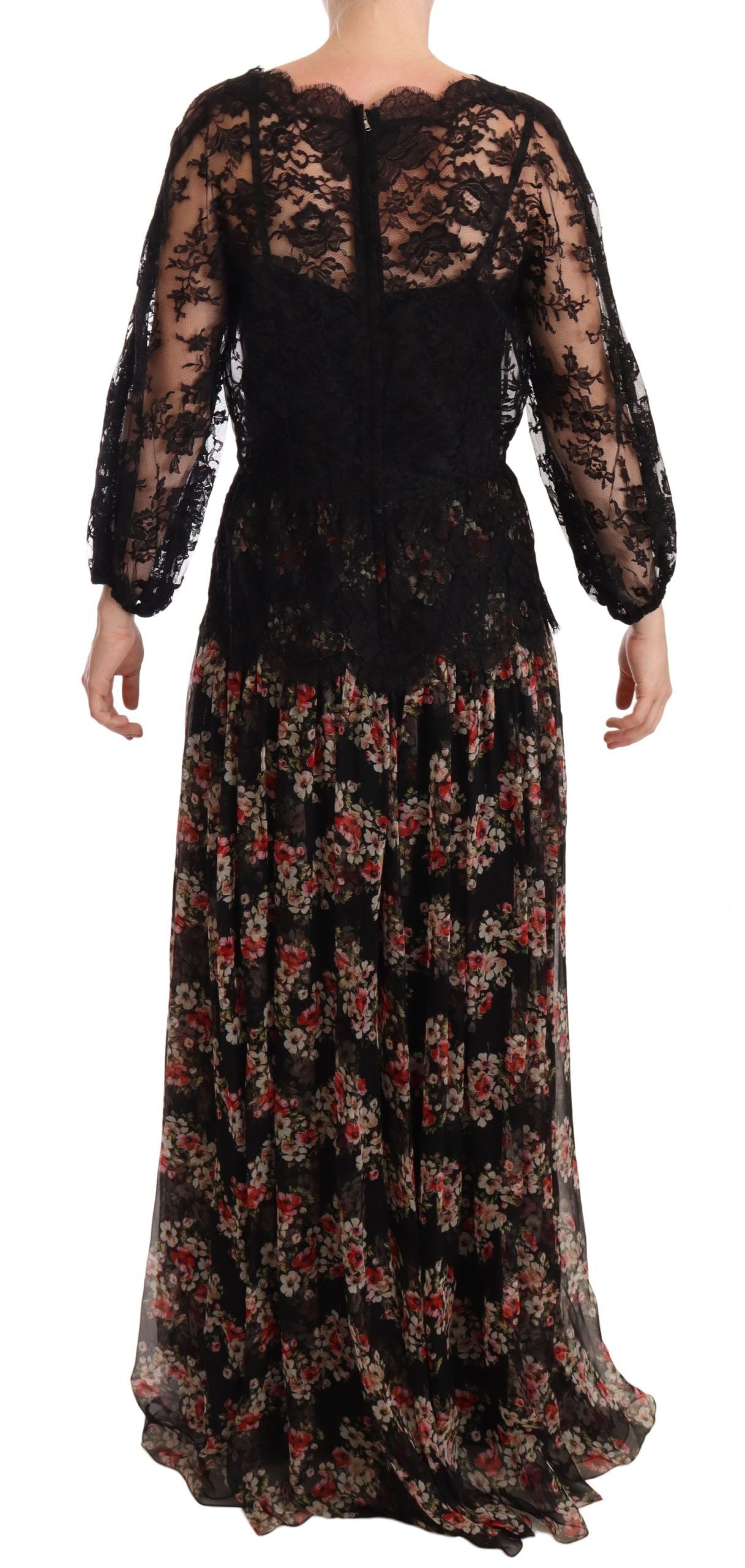 Robe longue Capri Dolce &amp; Gabbana en dentelle noire à pois et fleurs