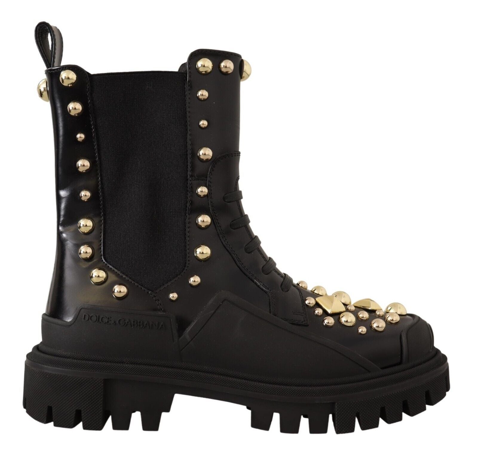 Bottes de combat cloutées en cuir noir Dolce &amp; Gabbana