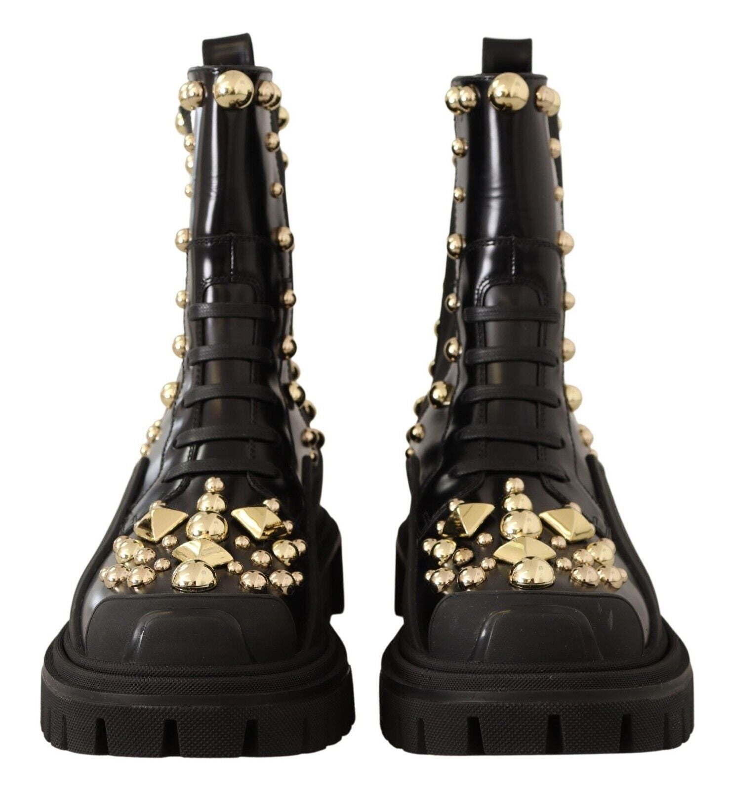 Bottes de combat cloutées en cuir noir Dolce &amp; Gabbana