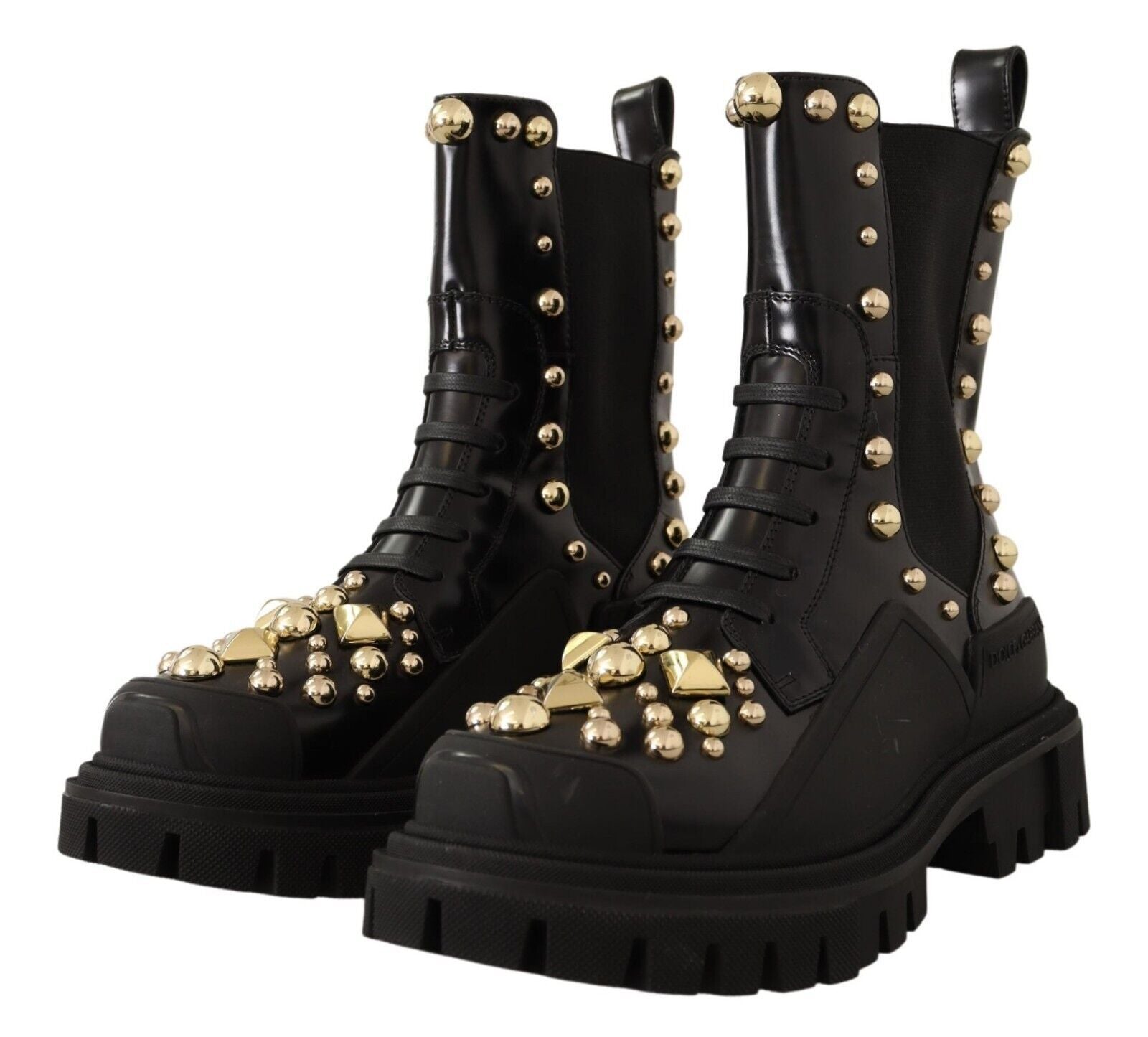 Bottes de combat cloutées en cuir noir Dolce &amp; Gabbana