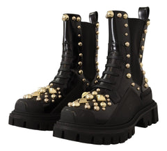 Bottes de combat cloutées en cuir noir Dolce &amp; Gabbana