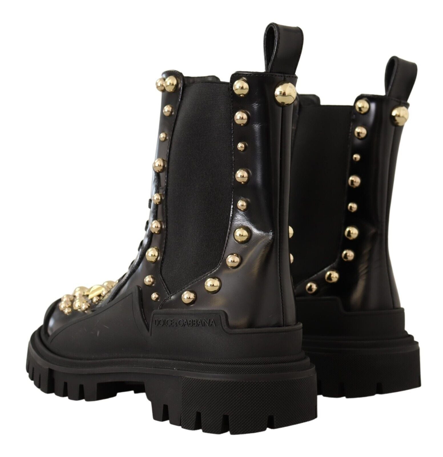 Bottes de combat cloutées en cuir noir Dolce &amp; Gabbana