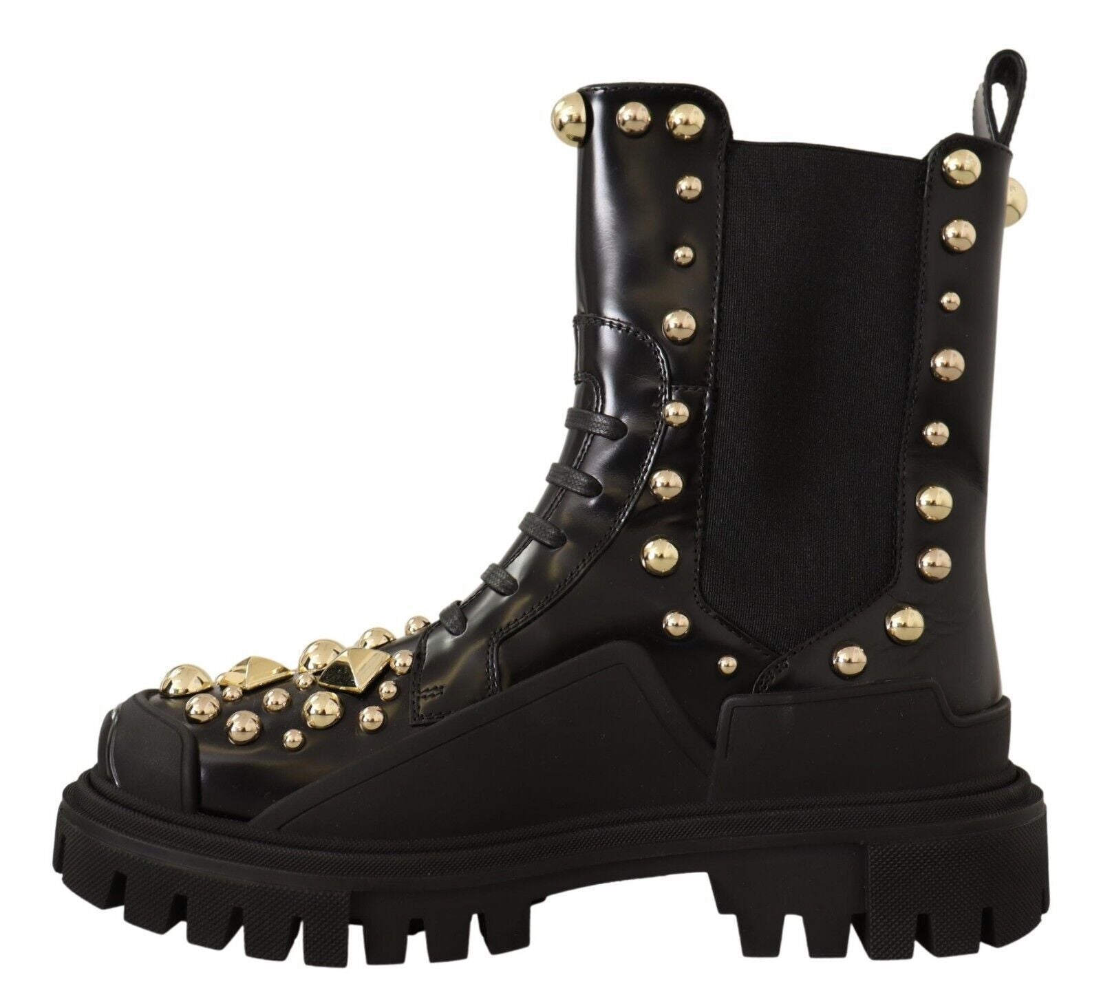 Bottes de combat cloutées en cuir noir Dolce &amp; Gabbana