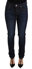 Jean Versace en denim bleu foncé, taille basse, en coton skinny.