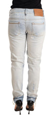 Acht Light Blue Distressed Cotton Folded Hem Denim Trouser Jeans