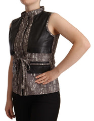 Comeforbreakfast Brown Black Vest Leather Sleeveless Top Blouse