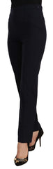 AGLINI Black High Waist Polyester Women Straight Pants