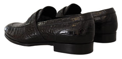 Dolce & Gabbana Black Crocodile Leather Slip On Moccasin Shoes