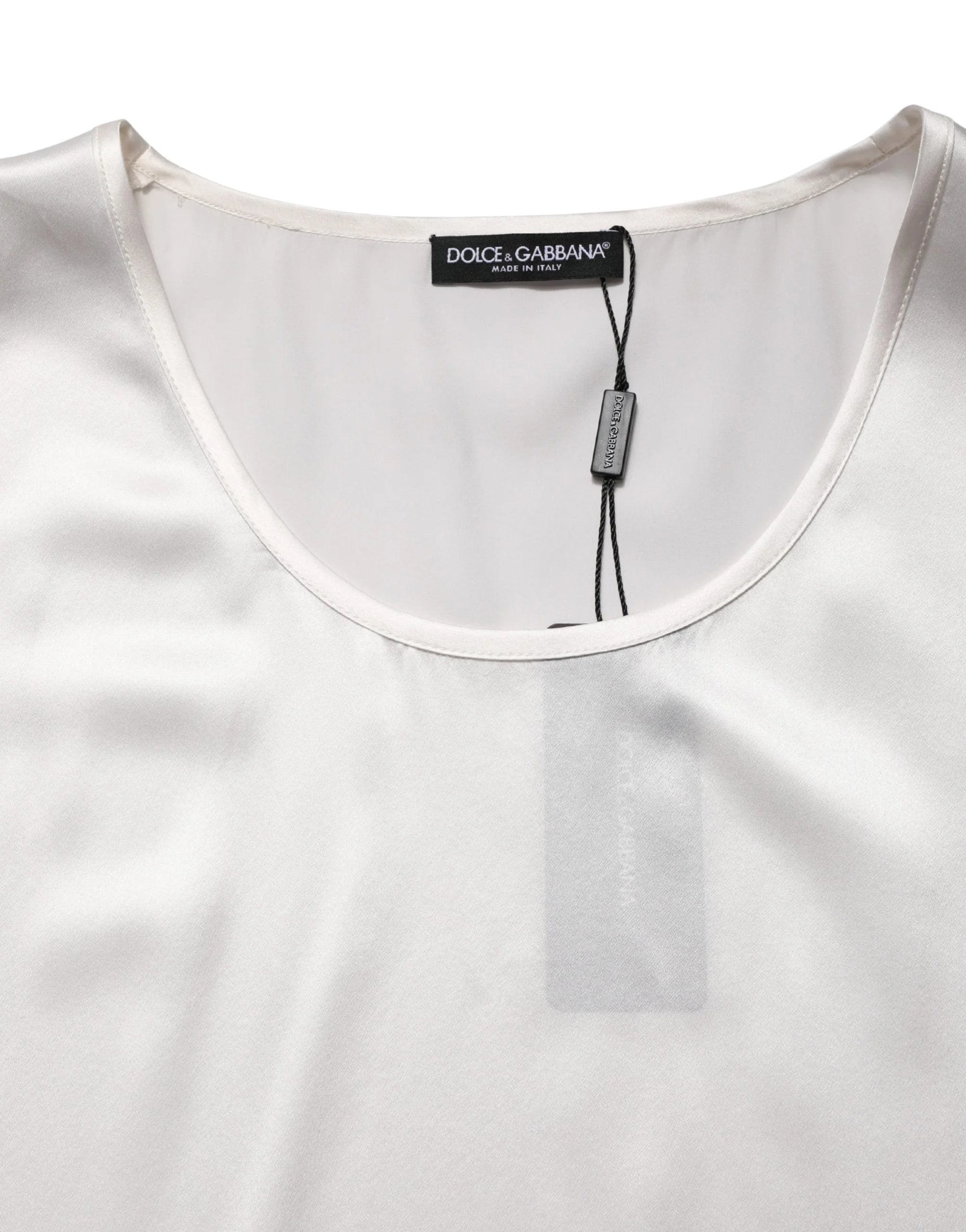 Dolce & Gabbana White Satin Polyester SleevelessTank T-shirt - IT50 | L
