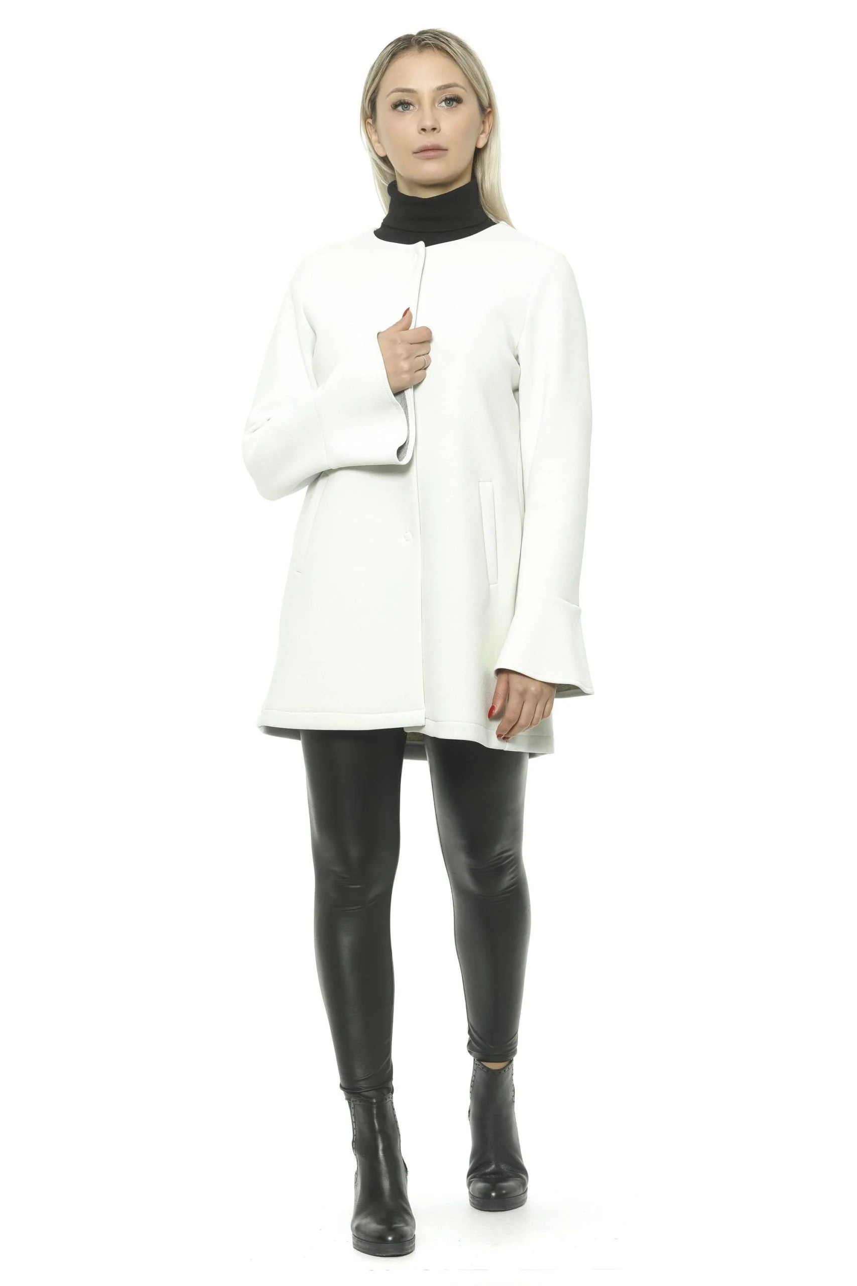 19V69 Italia Elegant White Neoprene Woman Coat - M - Overcoats