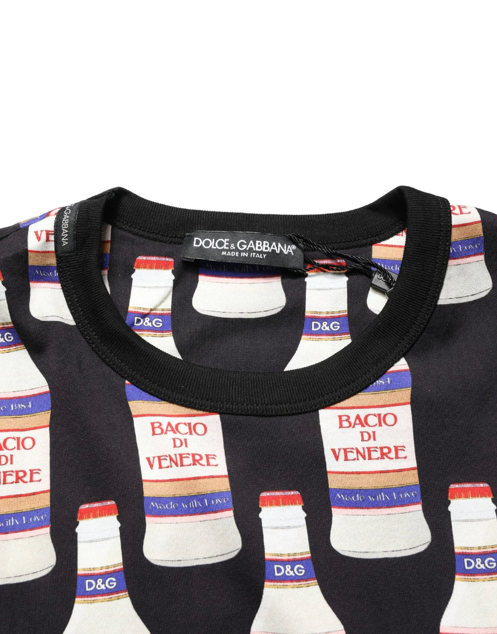 Dolce & Gabbana Black Bottle Print Cotton Crew Neck T-shirt - IT50 | L