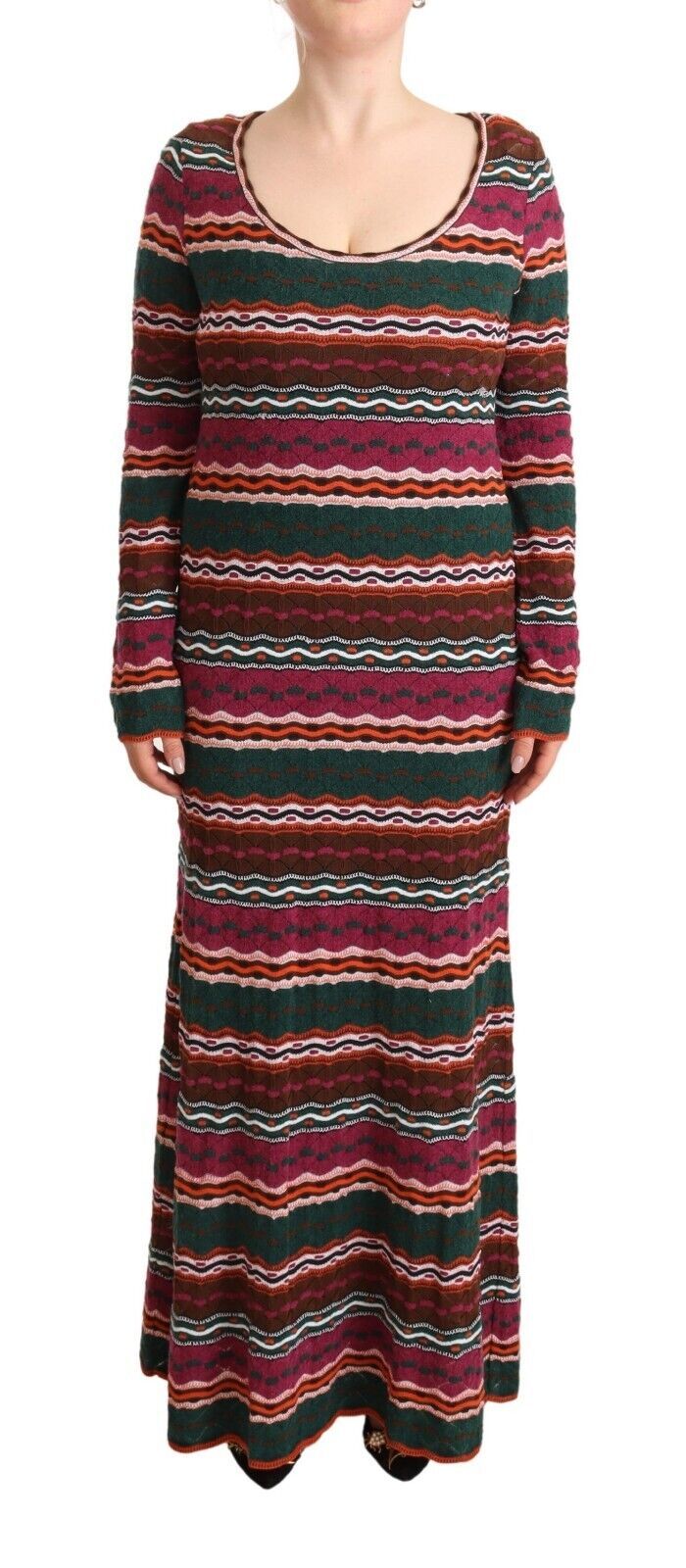 Robe fourreau maxi en laine tricotée à rayures multicolores Missoni