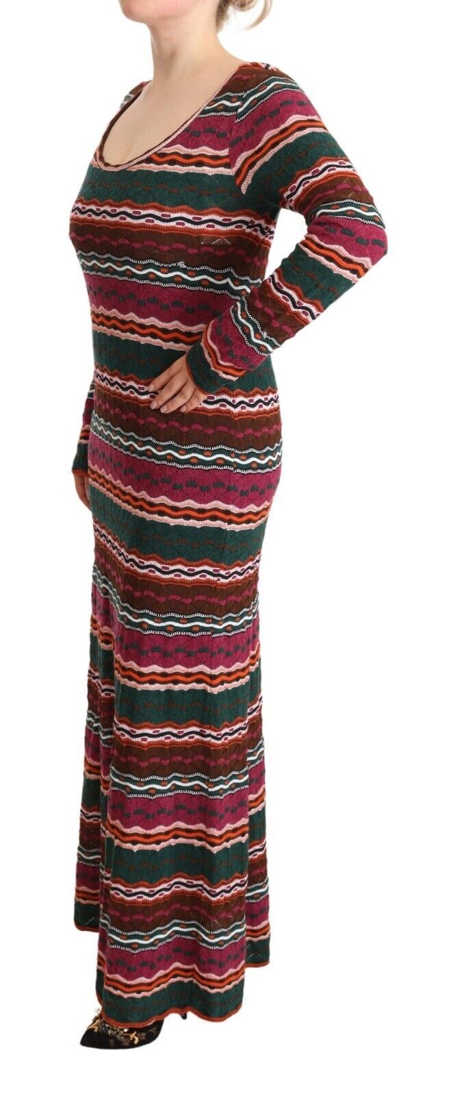 Robe fourreau maxi en laine tricotée à rayures multicolores Missoni