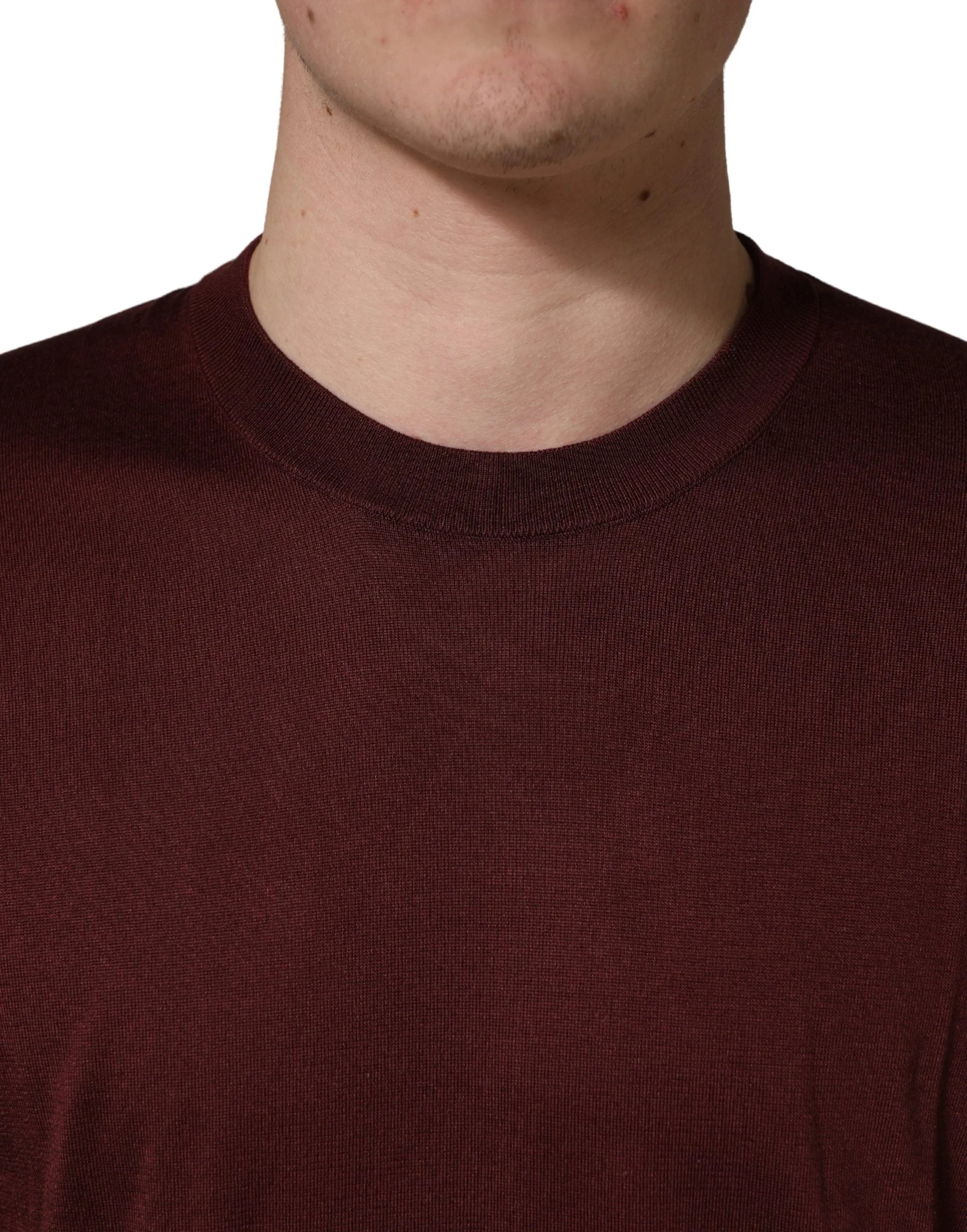 Dolce & Gabbana Maroon Silk Men Crew Neck Pullover Sweater - IT52 | XL