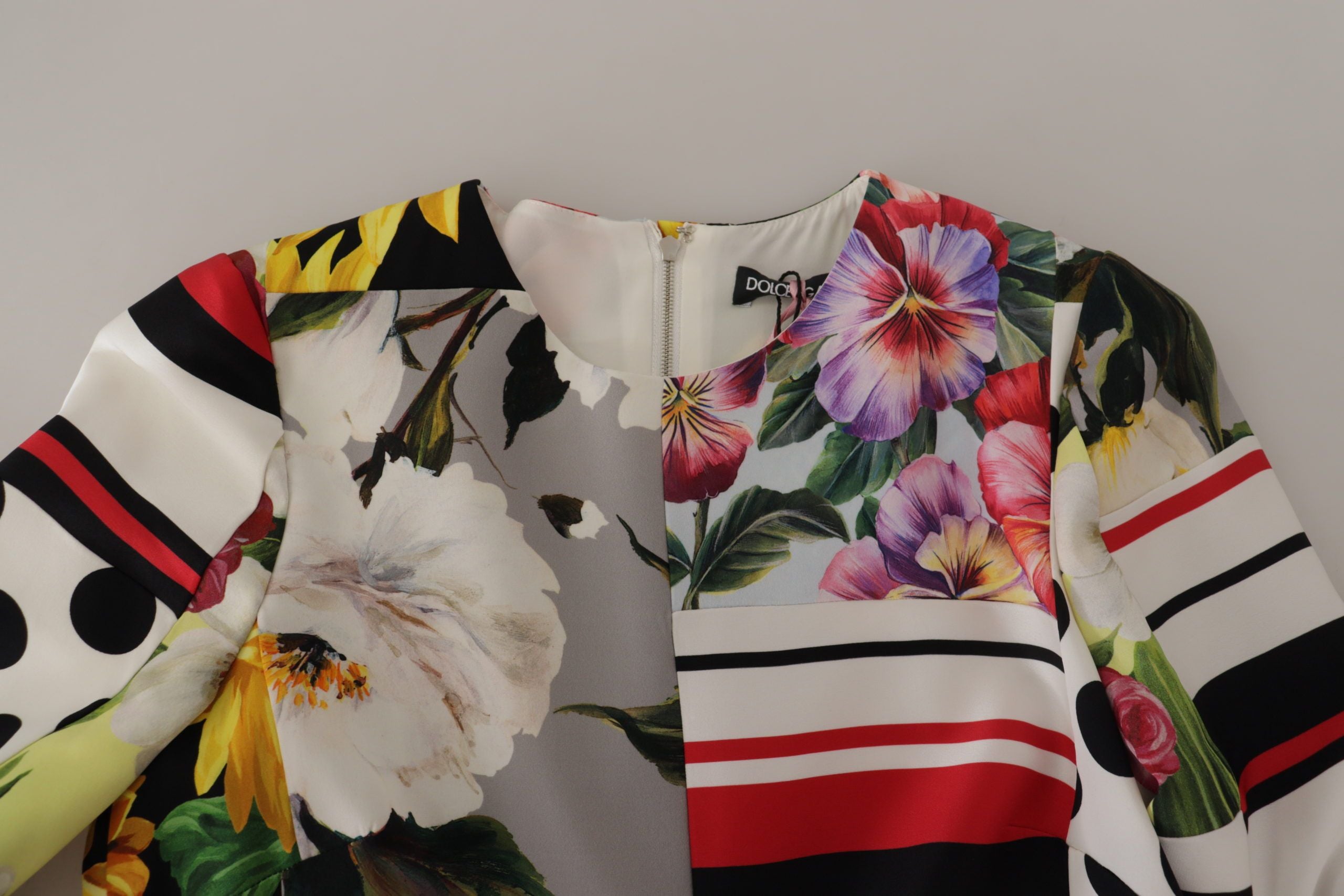 Robe fourreau Dolce &amp; Gabbana multicolore en charmeuse à imprimé floral et jacquard patchwork