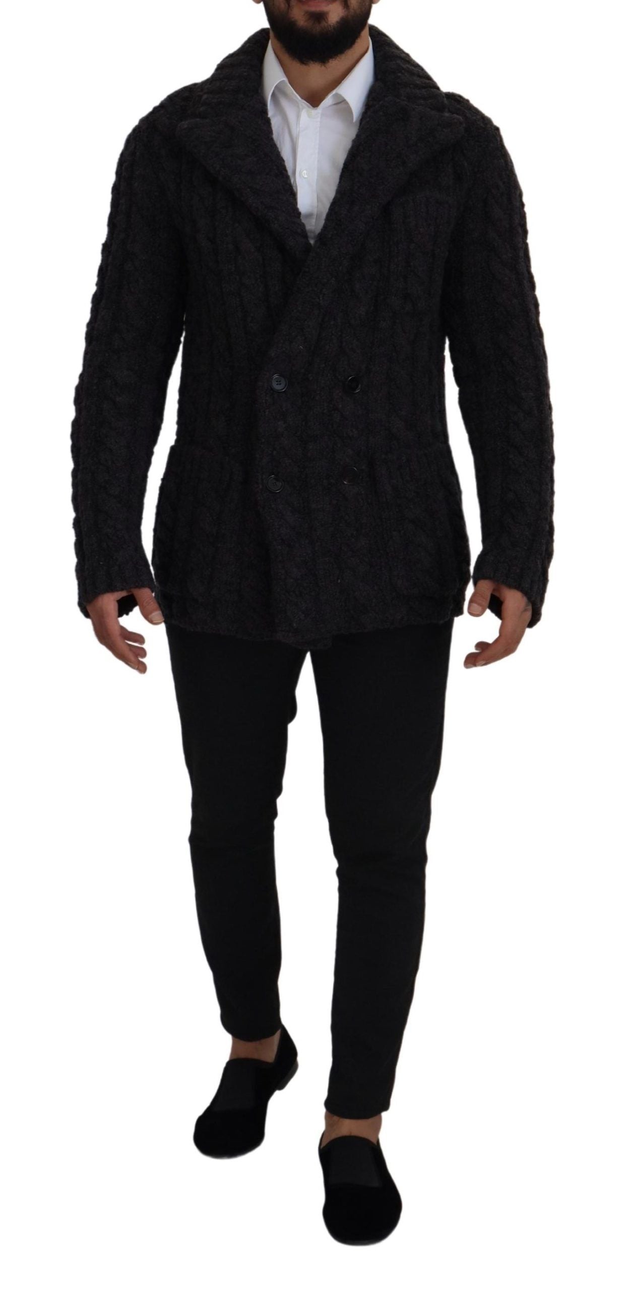 Manteau croisé en maille de laine noire Dolce &amp; Gabbana