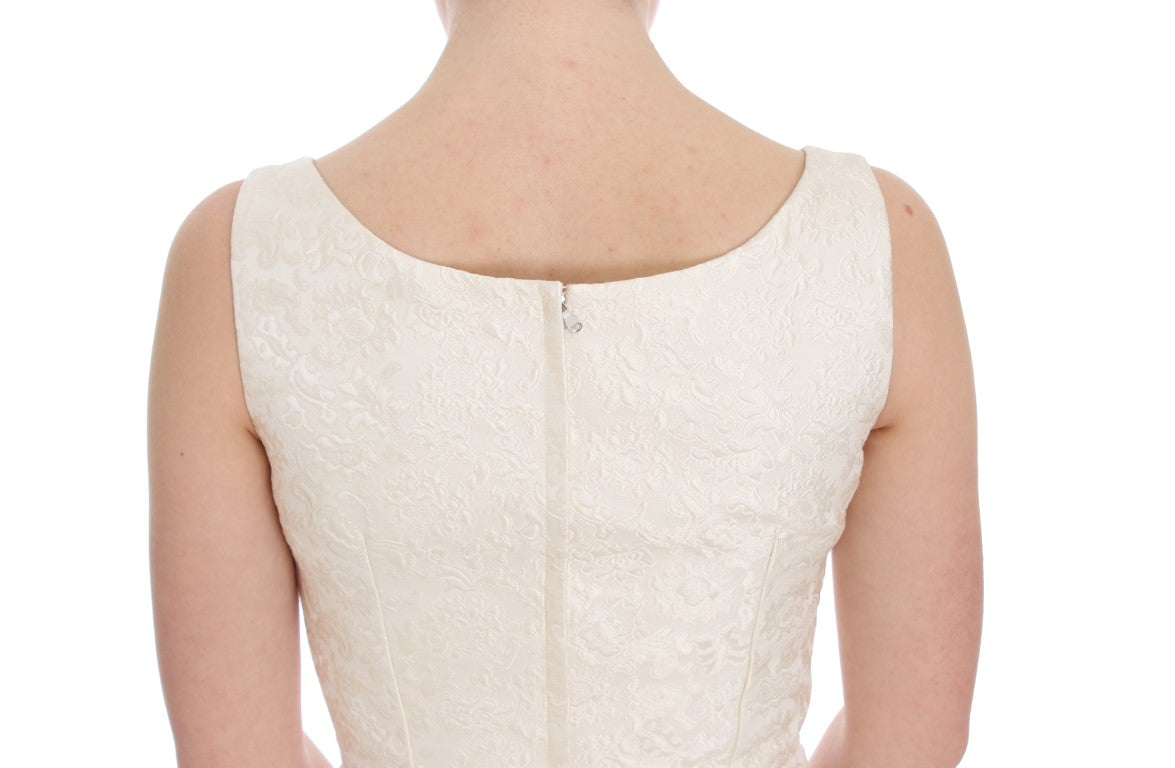 Dolce &amp; Gabbana Etuikleid aus weißem Brokat mit Kristallbesatz