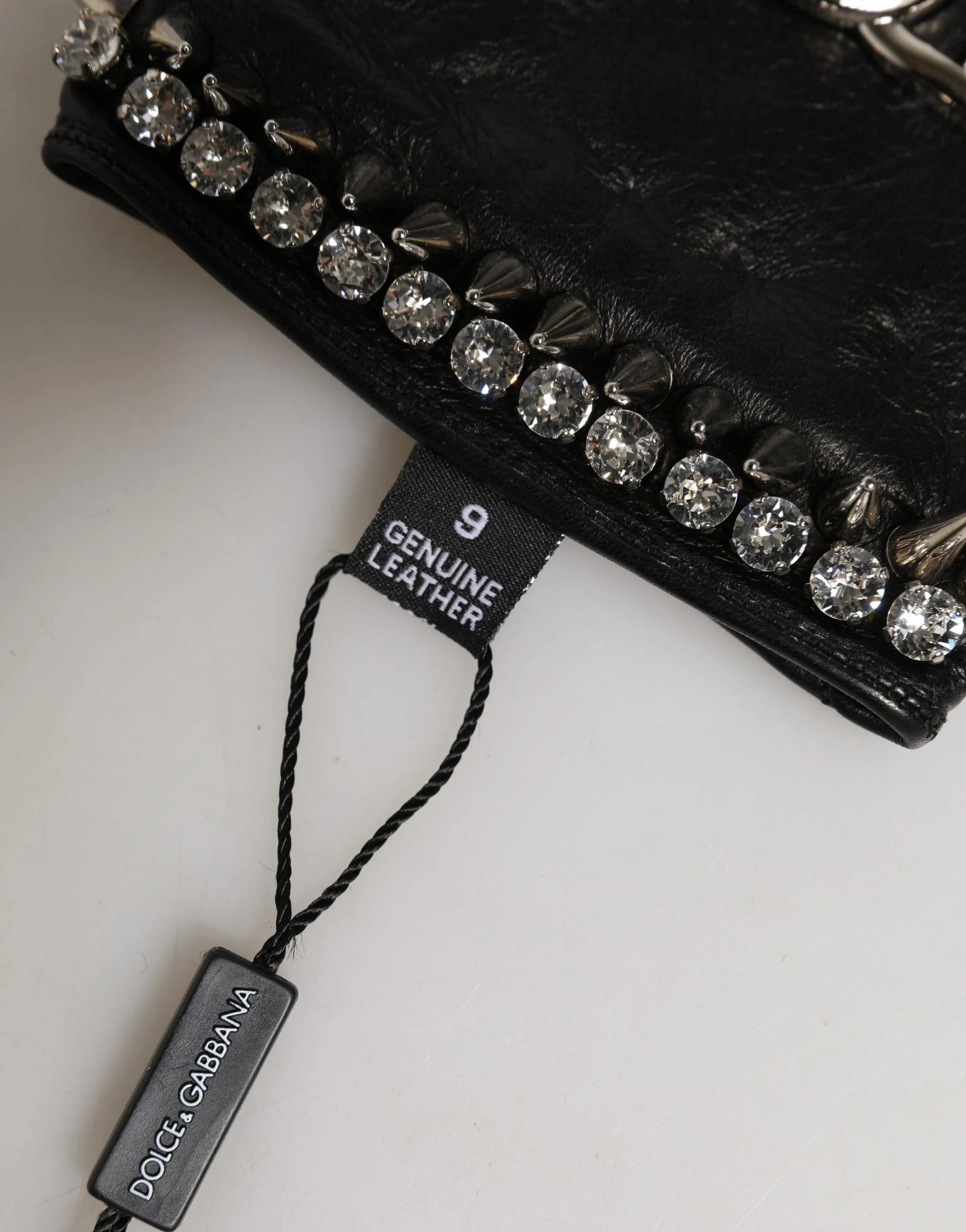 Dolce & Gabbana Women Black Embellished Wrist Length Mitten Gloves - 9 | M