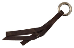 Costume National Brown Leather Silver Tone Metal Keyring Keychain