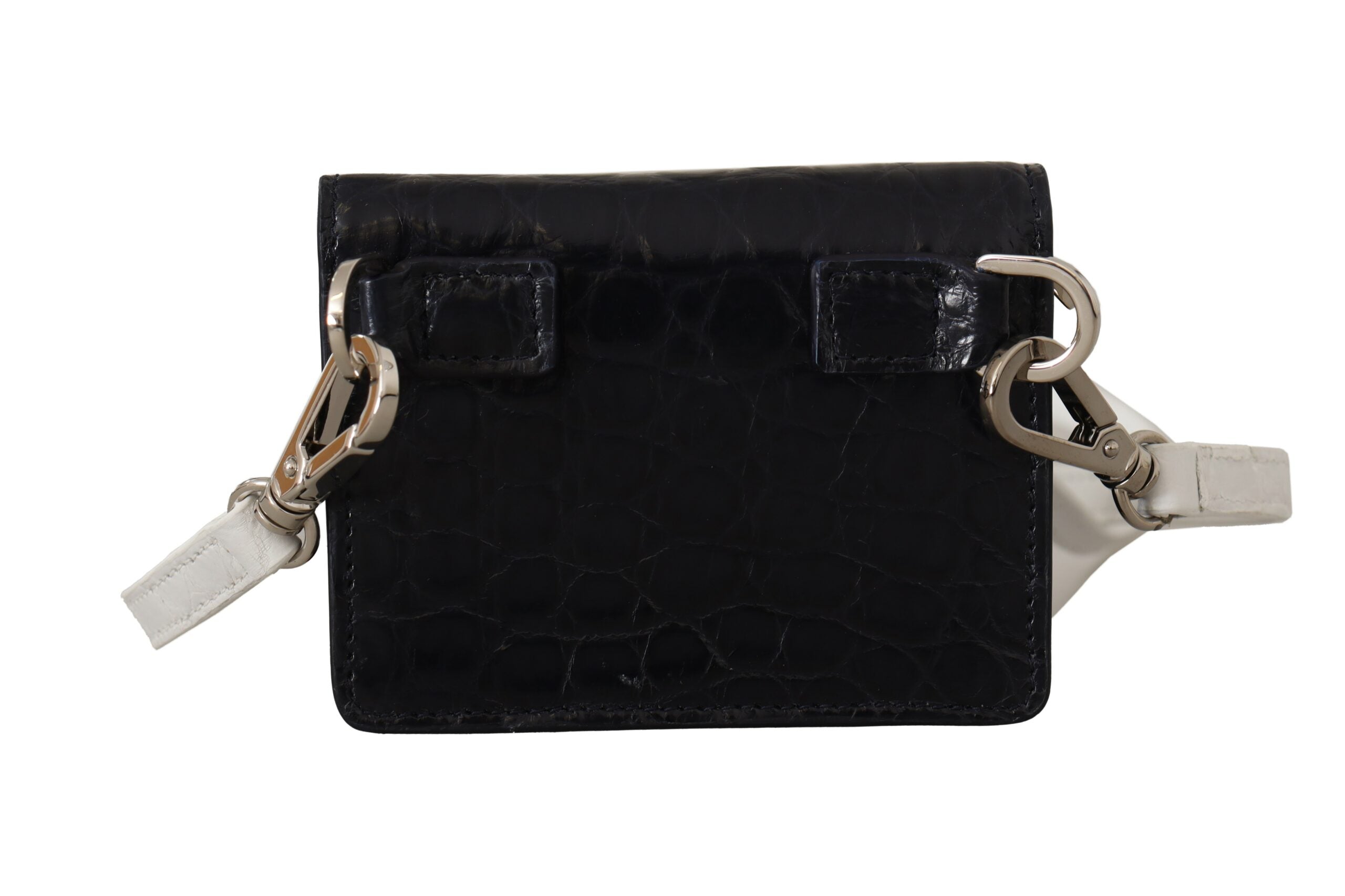 Dolce &amp; Gabbana Geldbörse mit Kartenhalter und Riemen aus blau-weißem Kaimanleder