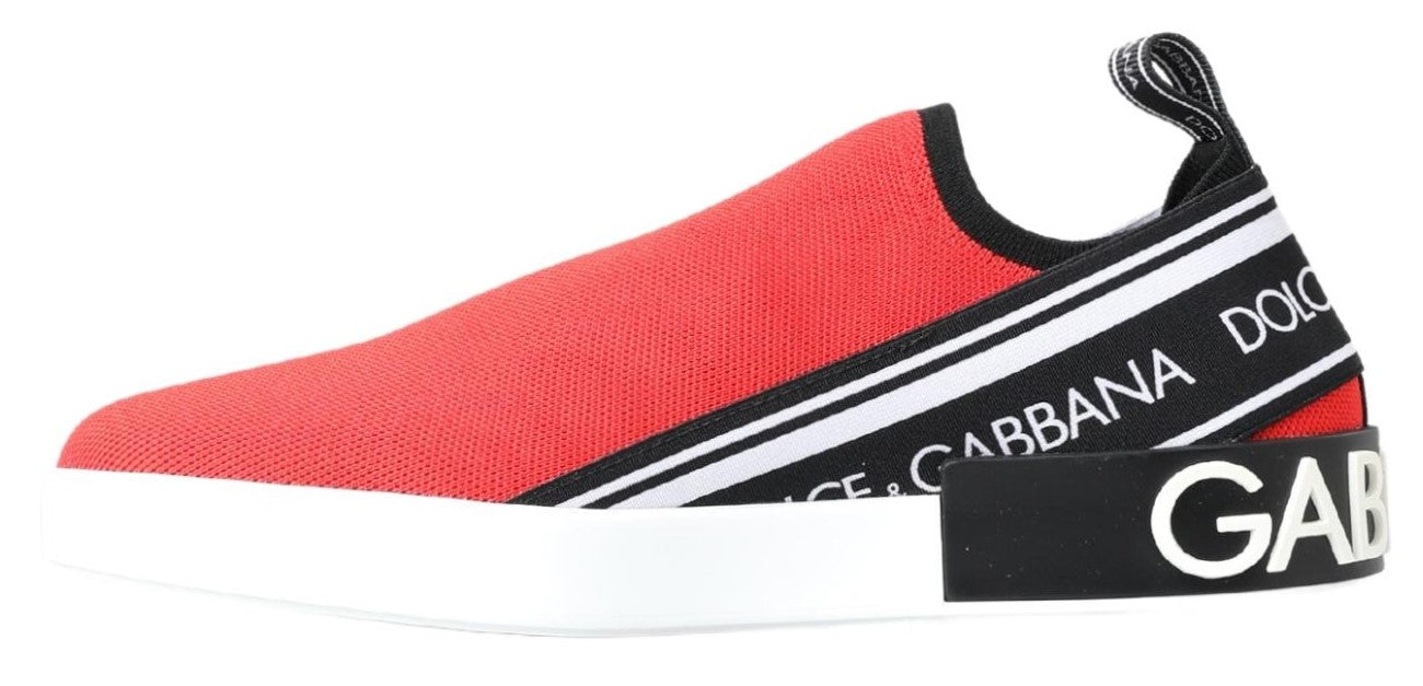 Dolce &amp; Gabbana Rote und weiße flache Sneaker/Loafer