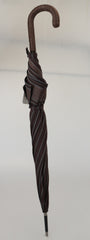 Dolce & Gabbana Brown Striped Leather Handle Collapsible Sartoria Umbrella