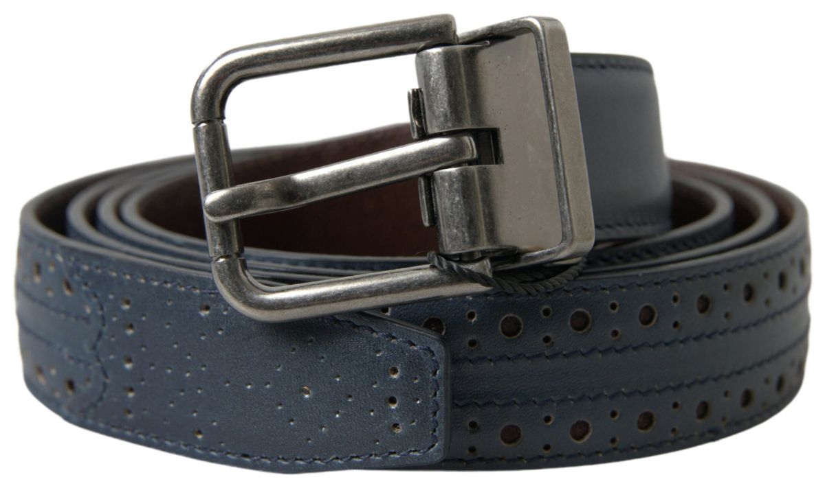 Dolce &amp; Gabbana Gürtel aus blauem Leder mit perforierter Metallschnalle