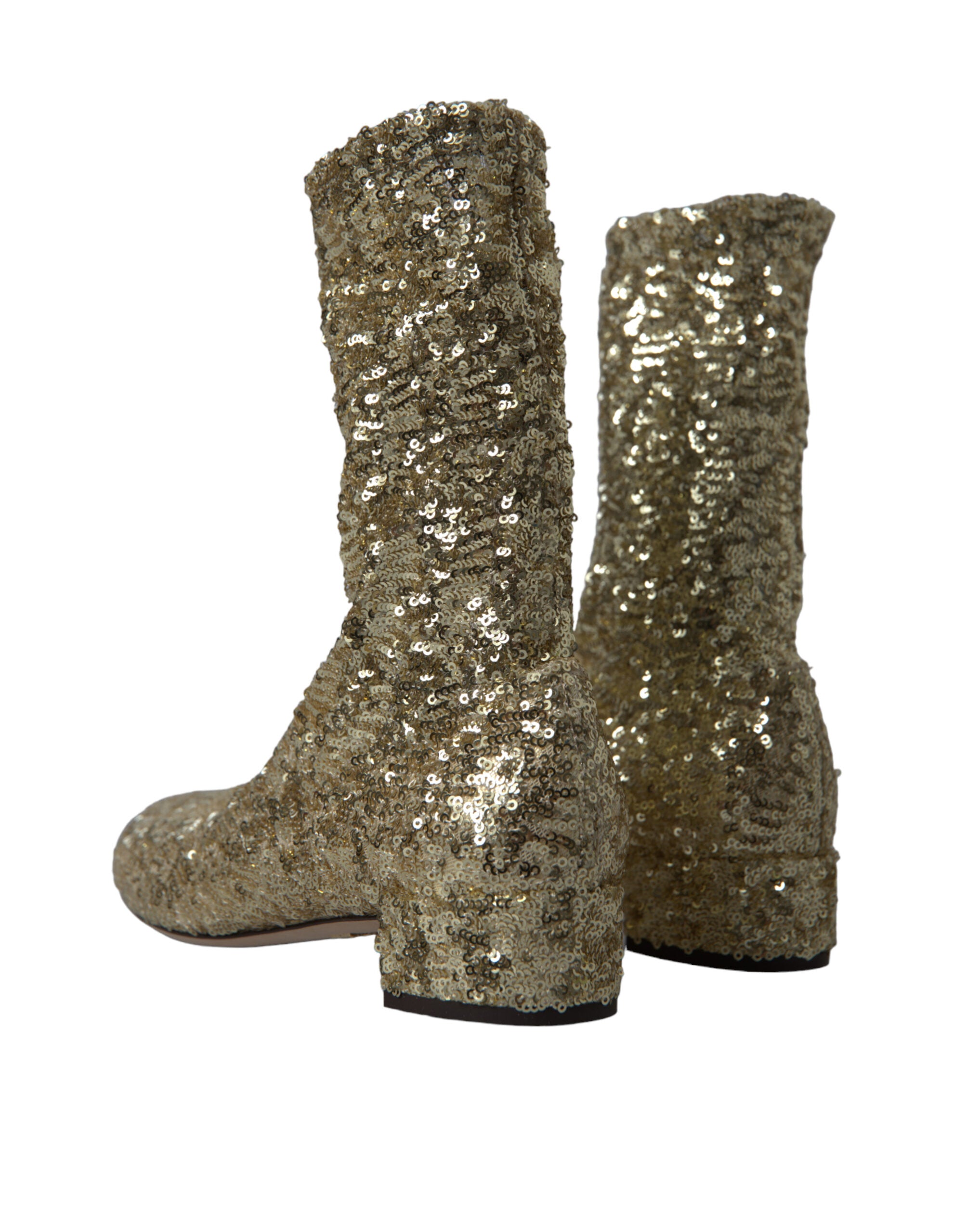 Dolce &amp; Gabbana Gold Pailletten-Short-Stiefeletten Stretch-Schuhe