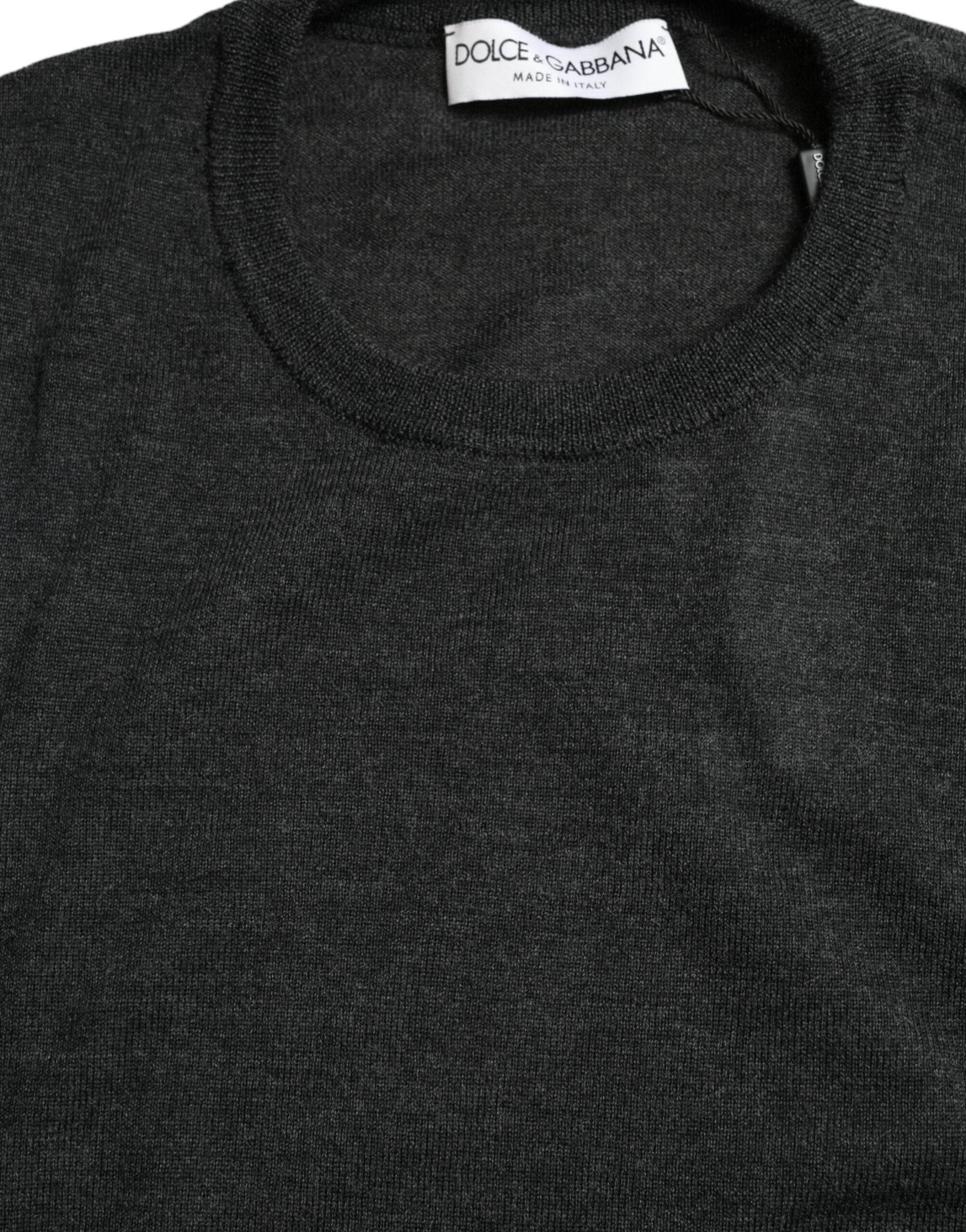 Dolce &amp; Gabbana grauer Wollpullover mit Rundhalsausschnitt