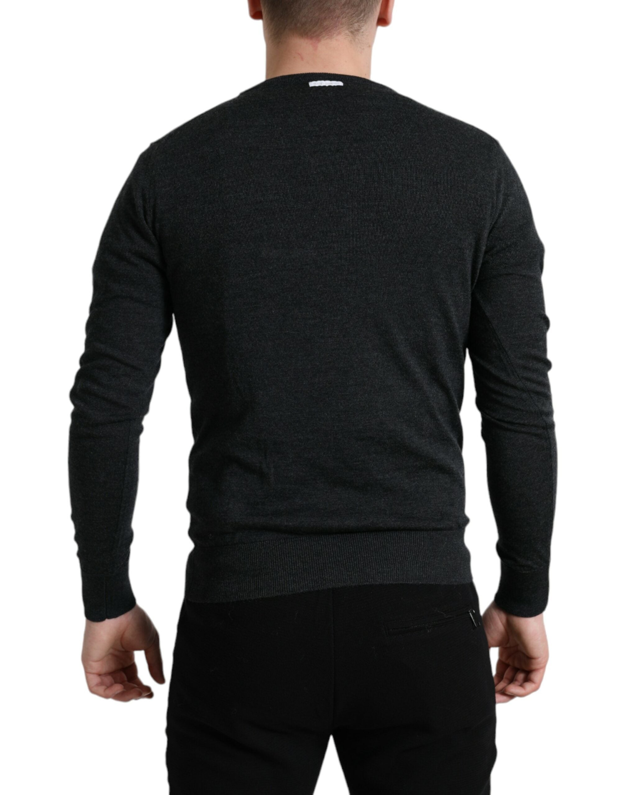 Dolce &amp; Gabbana grauer Wollpullover mit Rundhalsausschnitt