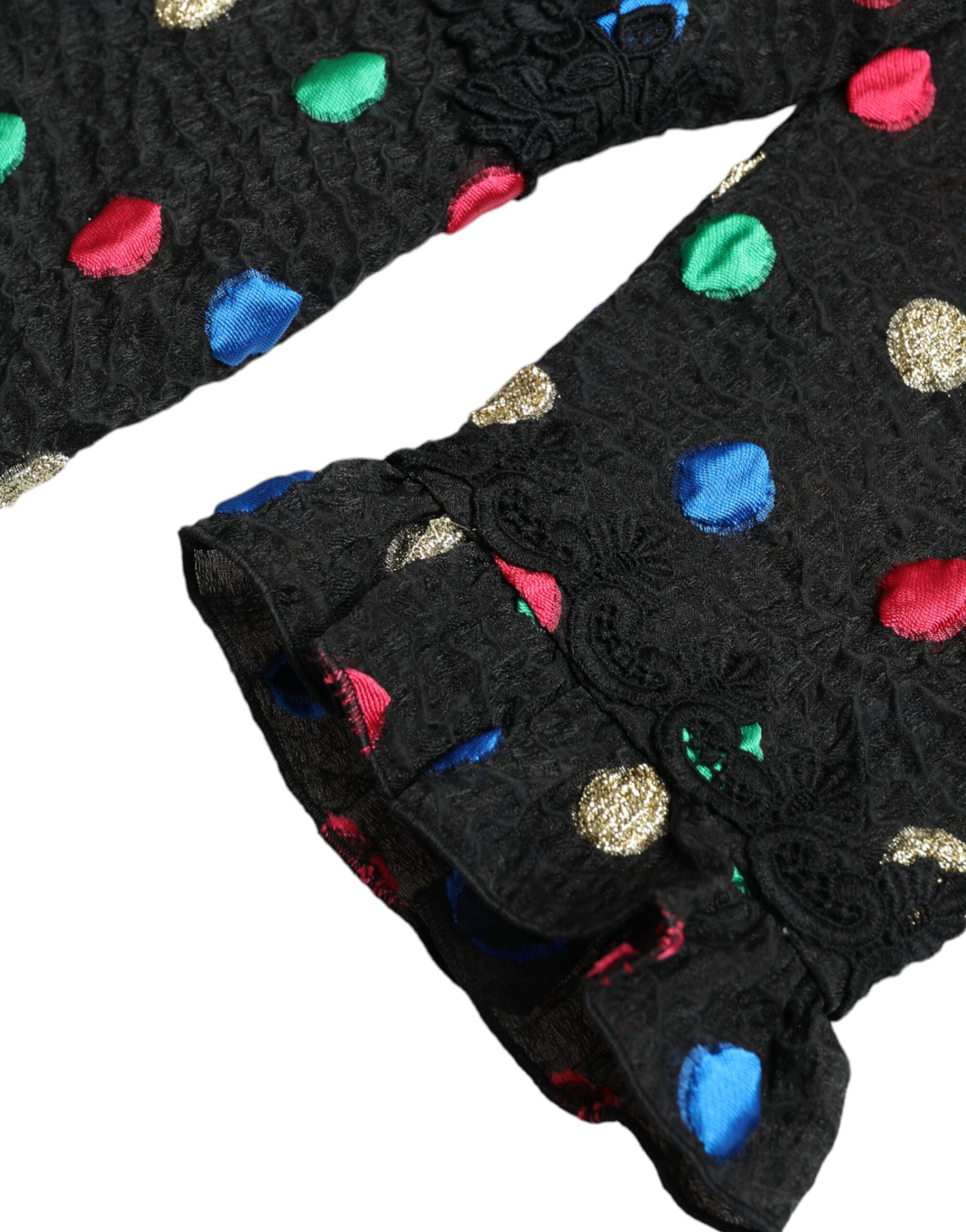 Dolce &amp; Gabbana Schwarzes Baumwoll-Midikleid mit Polka-Dots und Rüschen