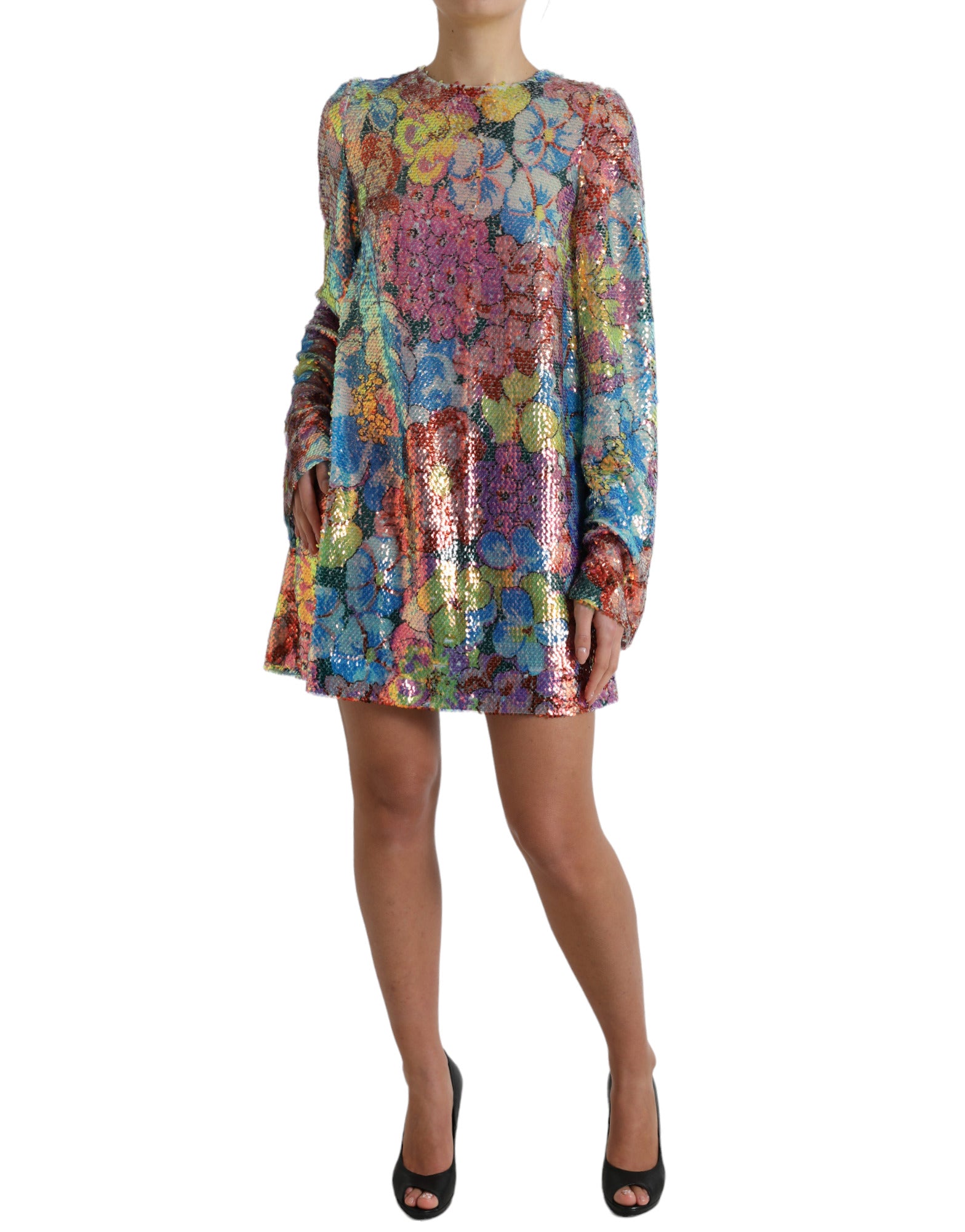 Robe courte Dolce &amp; Gabbana à sequins multicolores et imprimé floral