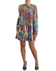 Robe courte Dolce &amp; Gabbana à sequins multicolores et imprimé floral