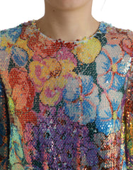 Robe courte Dolce &amp; Gabbana à sequins multicolores et imprimé floral