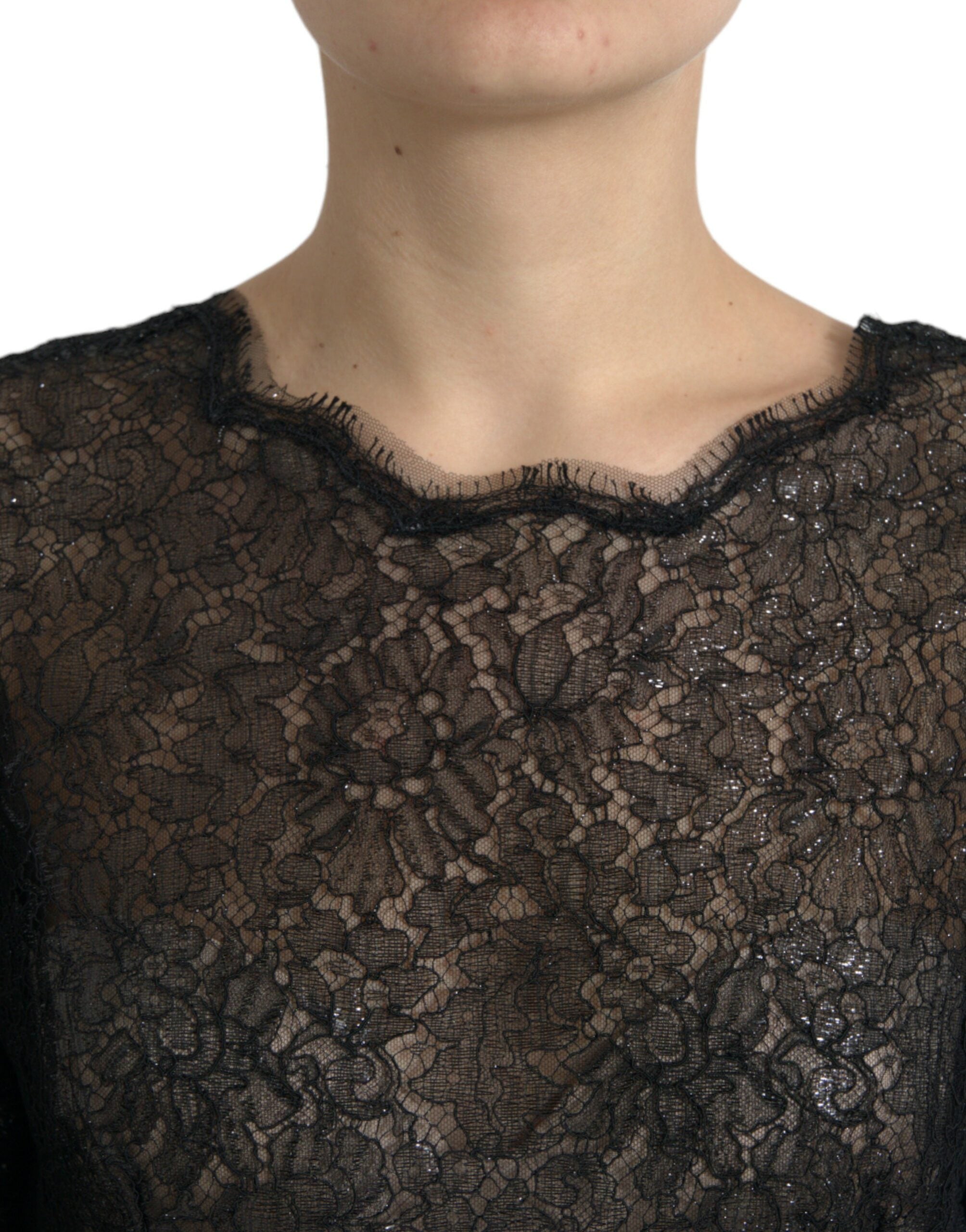 Robe midi Dolce &amp; Gabbana en dentelle florale noire transparente, coupe trapèze