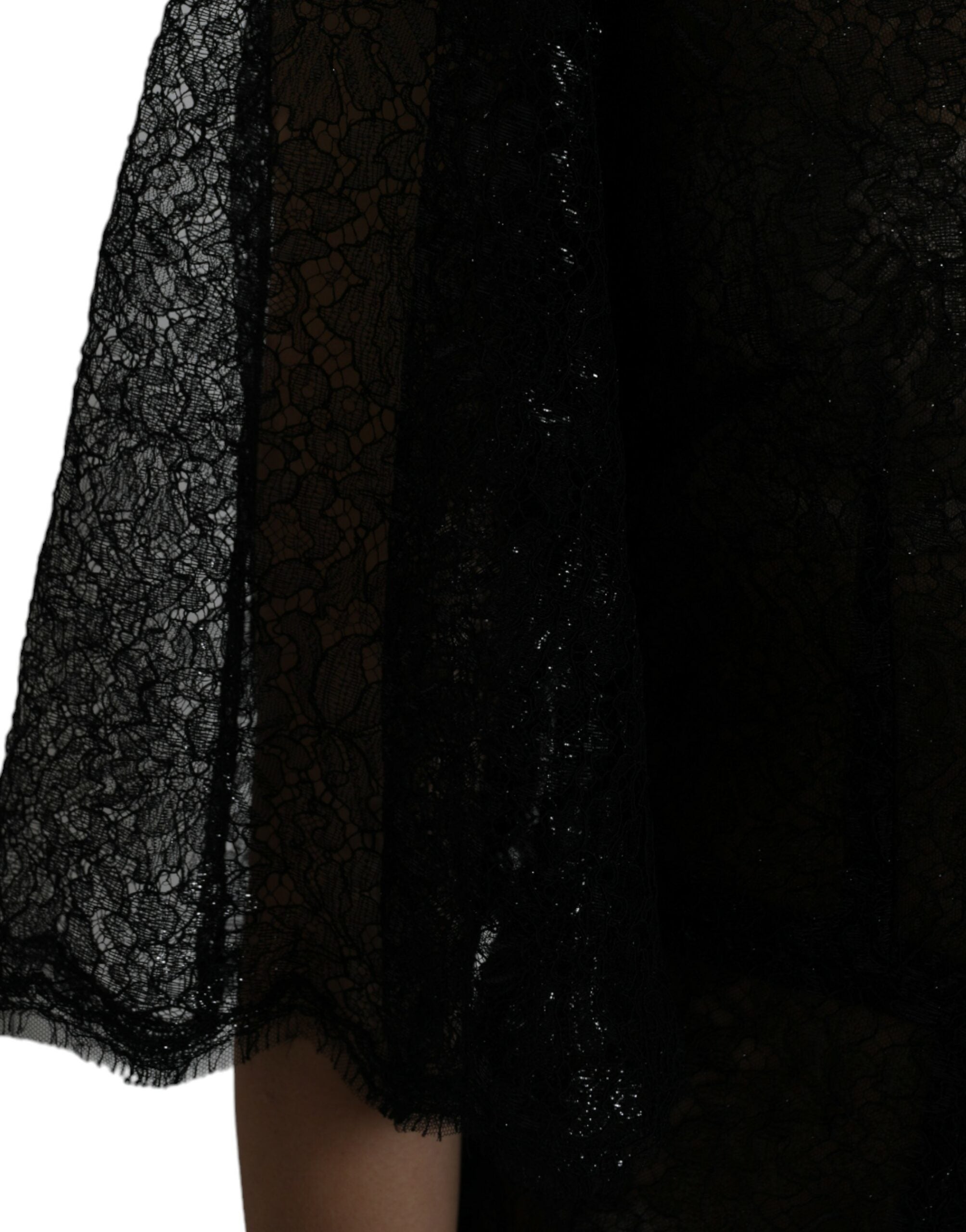 Robe midi Dolce &amp; Gabbana en dentelle florale noire transparente, coupe trapèze