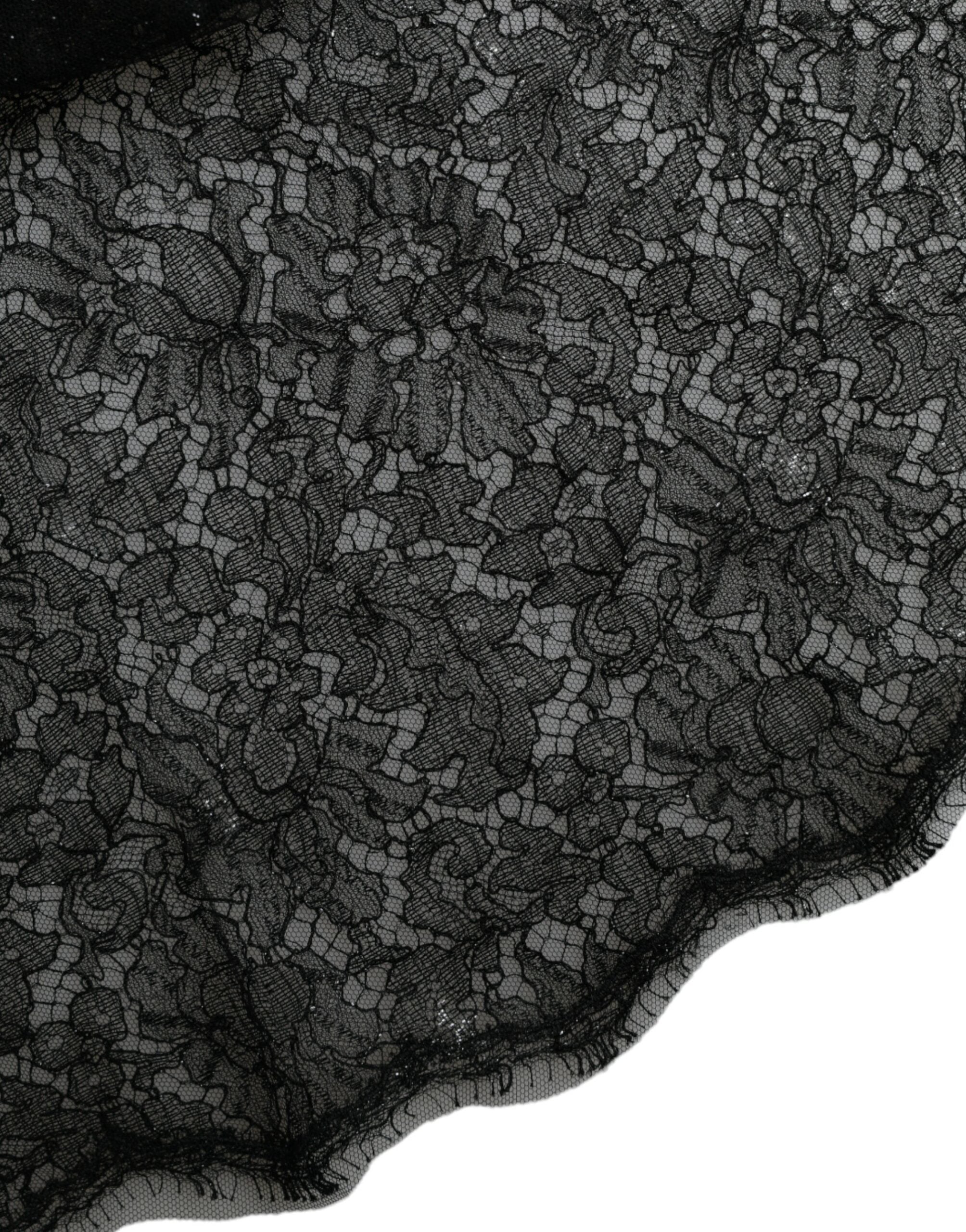 Robe midi Dolce &amp; Gabbana en dentelle florale noire transparente, coupe trapèze