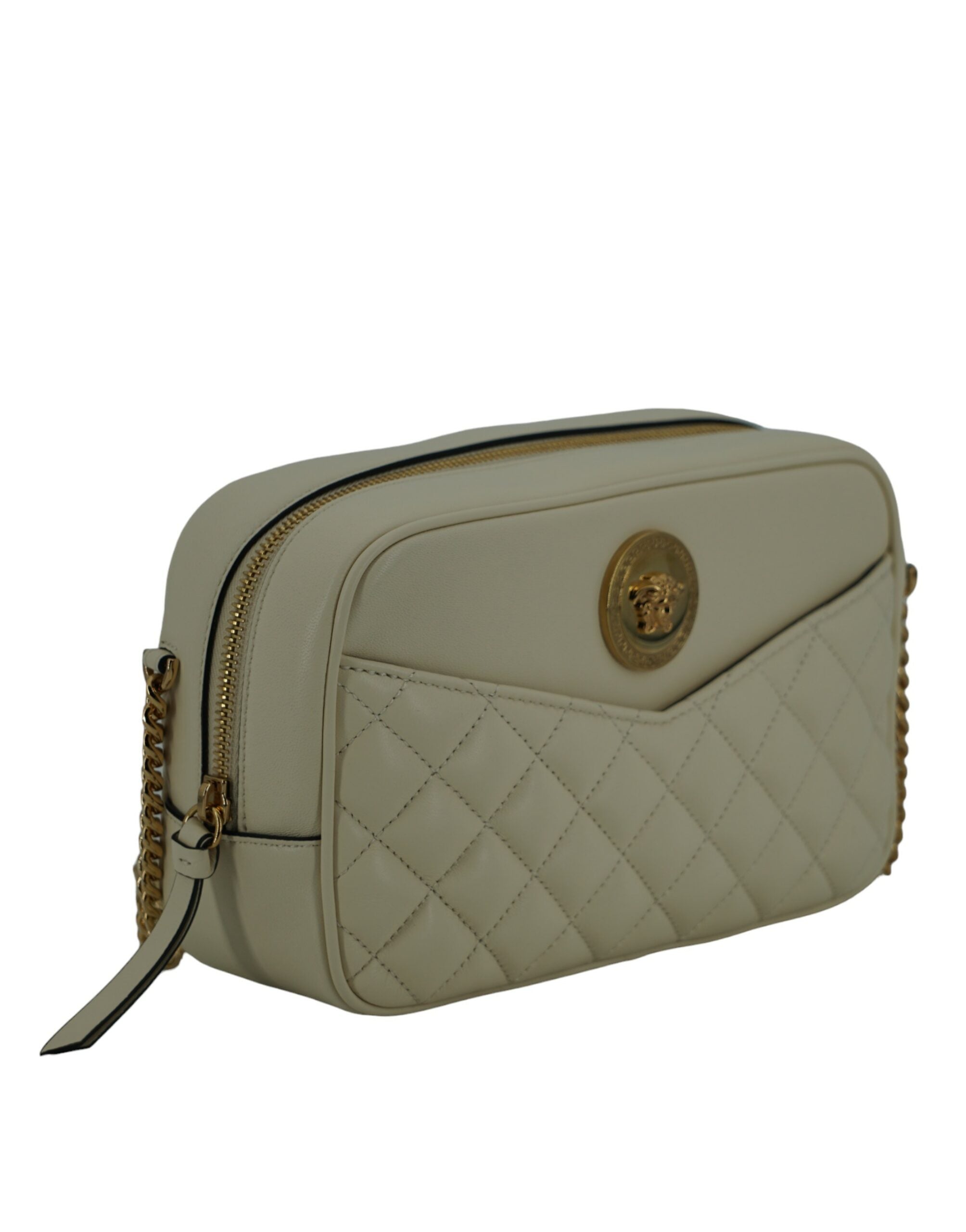 Sac bandoulière Versace Elegant en cuir blanc pour appareil photo